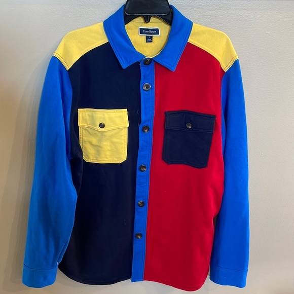 CLUB ROOM men’s  color block shacket / shirt light jacket button down colorful L - Picture 1 of 11